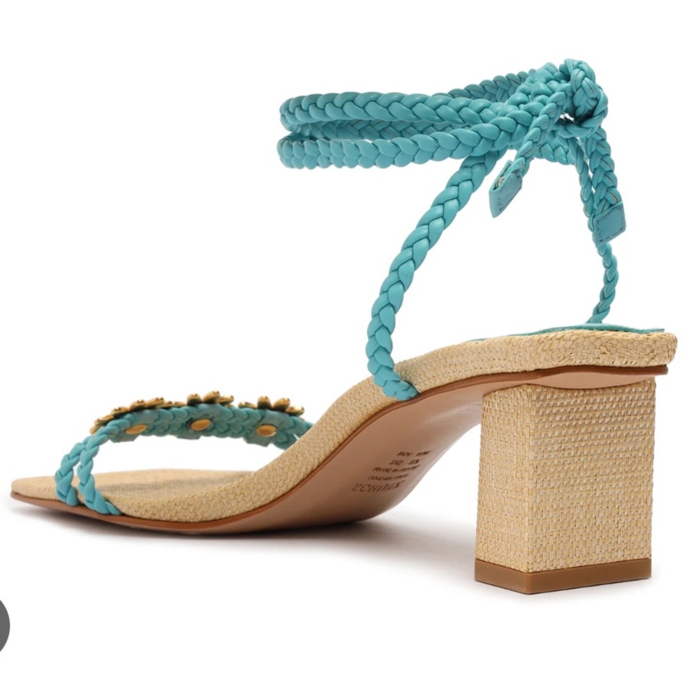 Schutz - New flower Hina Mid block-heeled sandal in turquoise/river aqua.Size 6B - Picture 3 of 10